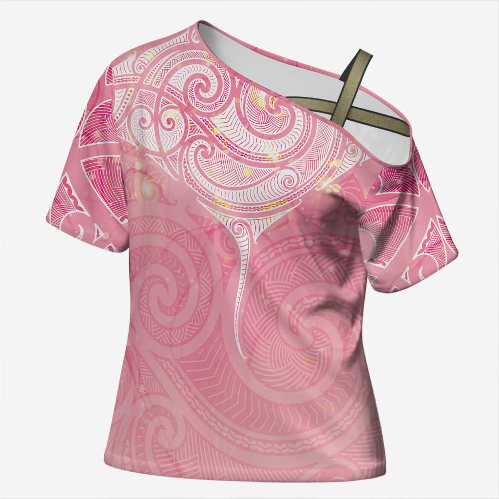 Breast Cancer Awareness Maori Aotearoa Cross Shoulder Shirt Manta Ray - Pink Glaze - Aussie Hoodie