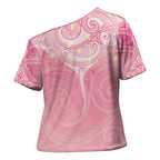 Breast Cancer Awareness Maori Aotearoa Cross Shoulder Shirt Manta Ray - Pink Glaze - Aussie Hoodie