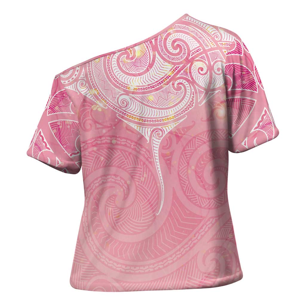 Breast Cancer Awareness Maori Aotearoa Cross Shoulder Shirt Manta Ray - Pink Glaze - Aussie Hoodie