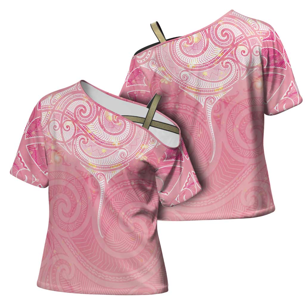 Breast Cancer Awareness Maori Aotearoa Cross Shoulder Shirt Manta Ray - Pink Glaze - Aussie Hoodie