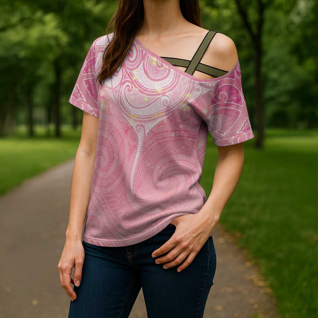 Breast Cancer Awareness Maori Aotearoa Cross Shoulder Shirt Manta Ray - Pink Glaze - Aussie Hoodie