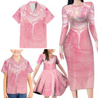Breast Cancer Awareness Maori Aotearoa Family Matching Long Sleeve Bodycon Dress and Hawaiian Shirt Manta Ray - Pink Glaze - Aussie Hoodie
