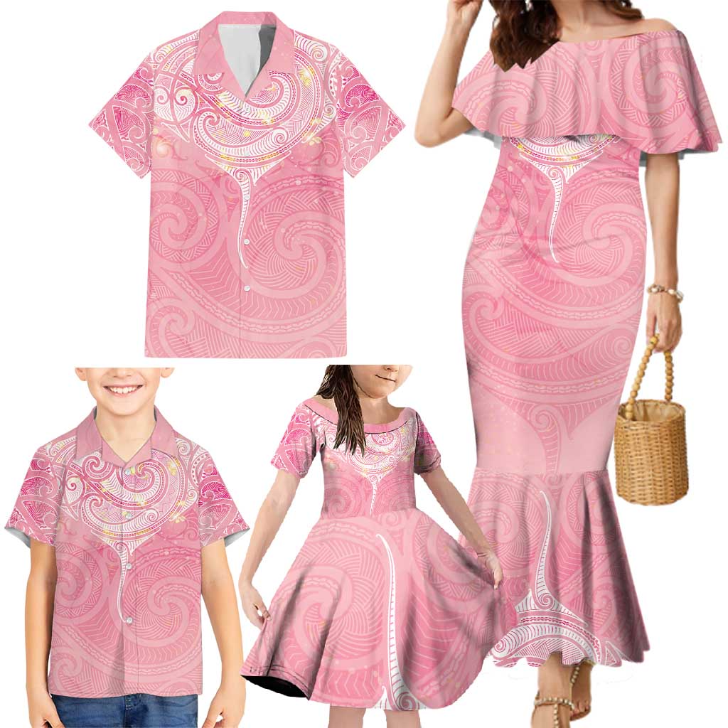 Breast Cancer Awareness Maori Aotearoa Family Matching Mermaid Dress and Hawaiian Shirt Manta Ray - Pink Glaze - Aussie Hoodie