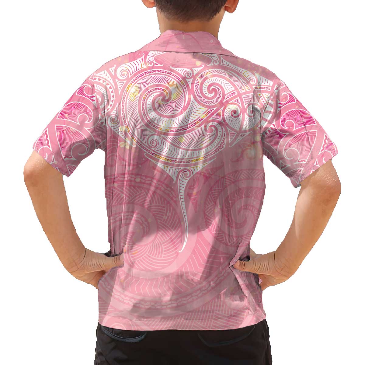 Breast Cancer Awareness Maori Aotearoa Family Matching Off The Shoulder Long Sleeve Dress and Hawaiian Shirt Manta Ray - Pink Glaze - Aussie Hoodie