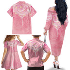 Breast Cancer Awareness Maori Aotearoa Family Matching Off The Shoulder Long Sleeve Dress and Hawaiian Shirt Manta Ray - Pink Glaze - Aussie Hoodie