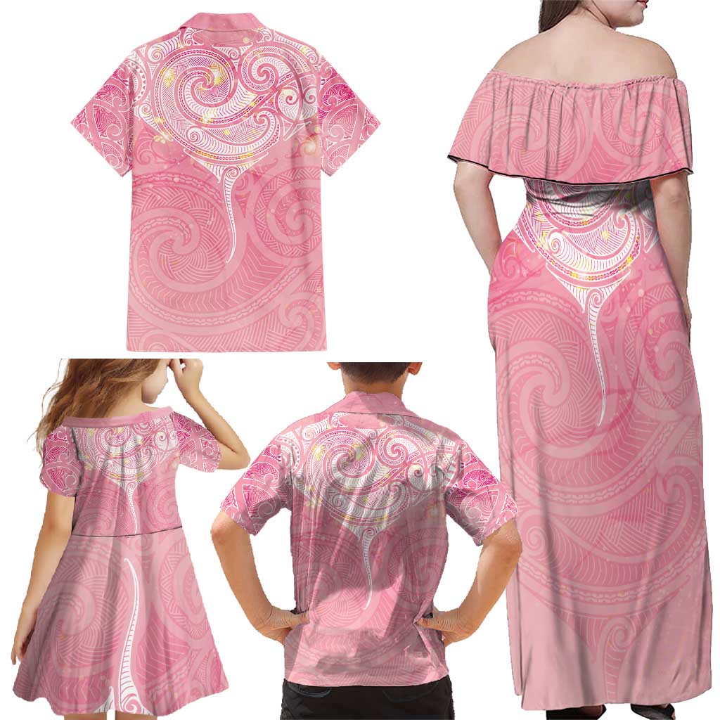 Breast Cancer Awareness Maori Aotearoa Family Matching Off Shoulder Maxi Dress and Hawaiian Shirt Manta Ray - Pink Glaze - Aussie Hoodie