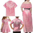 Breast Cancer Awareness Maori Aotearoa Family Matching Off Shoulder Maxi Dress and Hawaiian Shirt Manta Ray - Pink Glaze - Aussie Hoodie