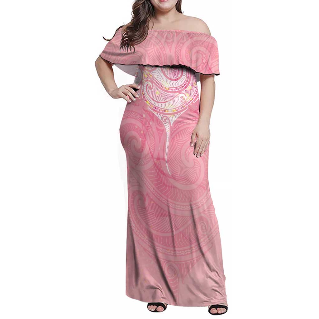 Breast Cancer Awareness Maori Aotearoa Family Matching Off Shoulder Maxi Dress and Hawaiian Shirt Manta Ray - Pink Glaze - Aussie Hoodie
