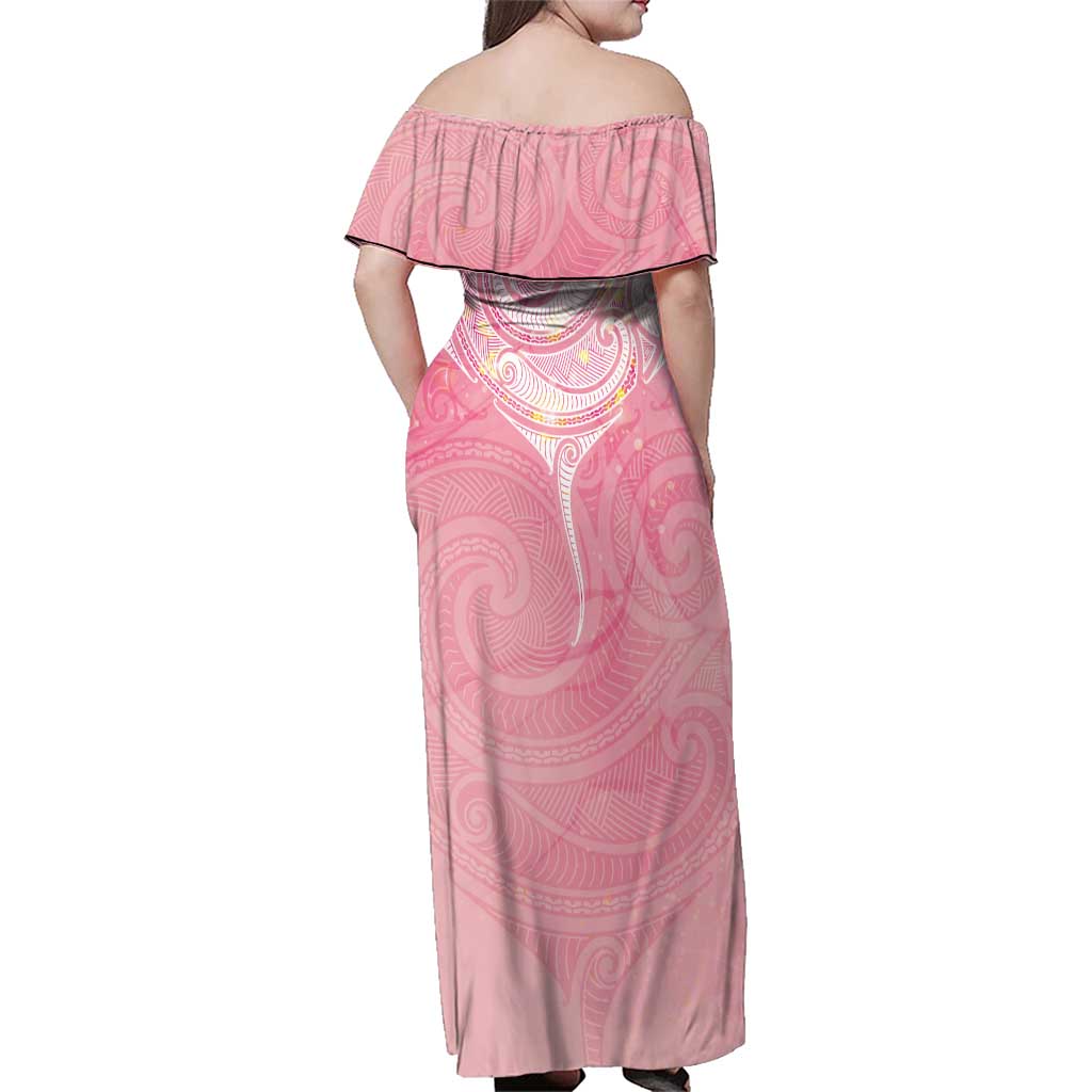 Breast Cancer Awareness Maori Aotearoa Family Matching Off Shoulder Maxi Dress and Hawaiian Shirt Manta Ray - Pink Glaze - Aussie Hoodie