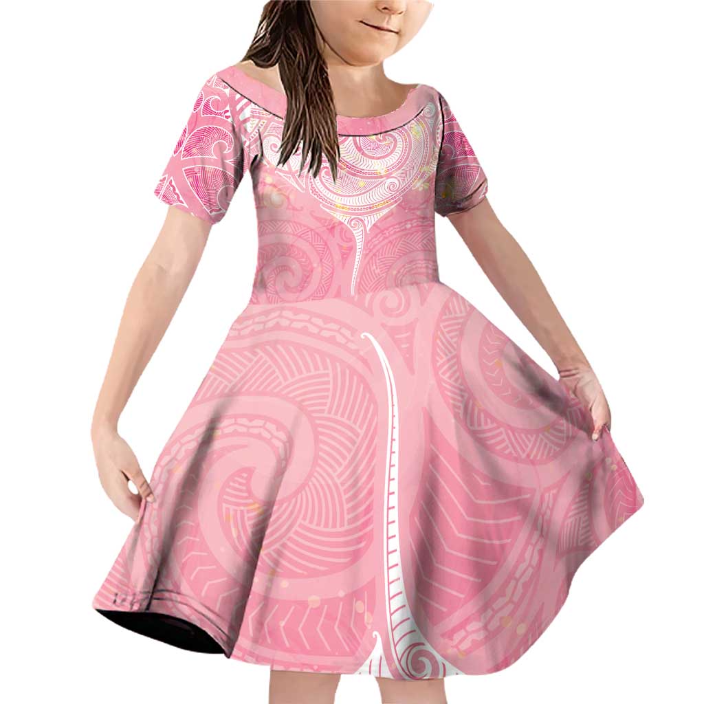 Breast Cancer Awareness Maori Aotearoa Family Matching Off Shoulder Short Dress and Hawaiian Shirt Manta Ray - Pink Glaze - Aussie Hoodie