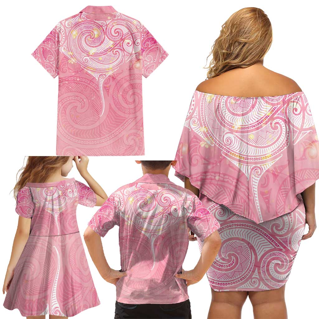 Breast Cancer Awareness Maori Aotearoa Family Matching Off Shoulder Short Dress and Hawaiian Shirt Manta Ray - Pink Glaze - Aussie Hoodie