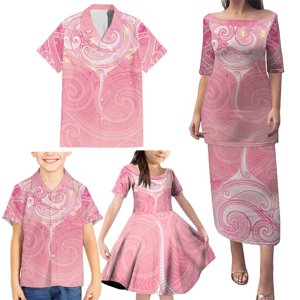 Breast Cancer Awareness Maori Aotearoa Family Matching Puletasi and Hawaiian Shirt Manta Ray - Pink Glaze - Aussie Hoodie