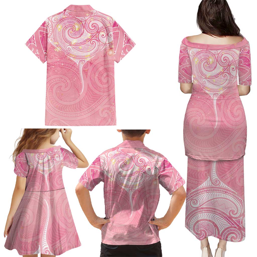 Breast Cancer Awareness Maori Aotearoa Family Matching Puletasi and Hawaiian Shirt Manta Ray - Pink Glaze - Aussie Hoodie