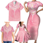 Breast Cancer Awareness Maori Aotearoa Family Matching Short Sleeve Bodycon Dress and Hawaiian Shirt Manta Ray - Pink Glaze - Aussie Hoodie