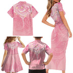 Breast Cancer Awareness Maori Aotearoa Family Matching Short Sleeve Bodycon Dress and Hawaiian Shirt Manta Ray - Pink Glaze - Aussie Hoodie