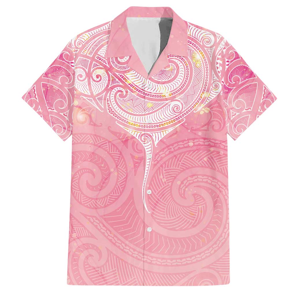 Breast Cancer Awareness Maori Aotearoa Family Matching Short Sleeve Bodycon Dress and Hawaiian Shirt Manta Ray - Pink Glaze - Aussie Hoodie