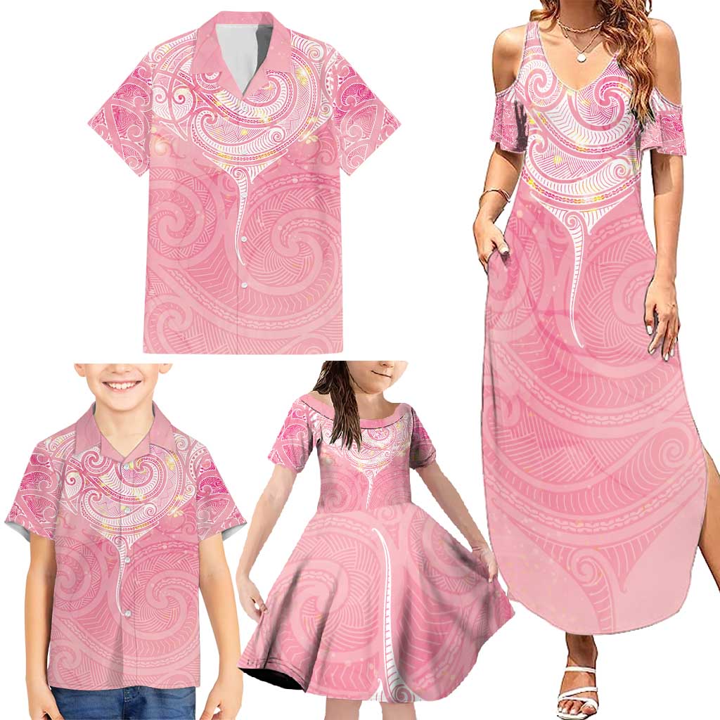 Breast Cancer Awareness Maori Aotearoa Family Matching Summer Maxi Dress and Hawaiian Shirt Manta Ray - Pink Glaze - Aussie Hoodie