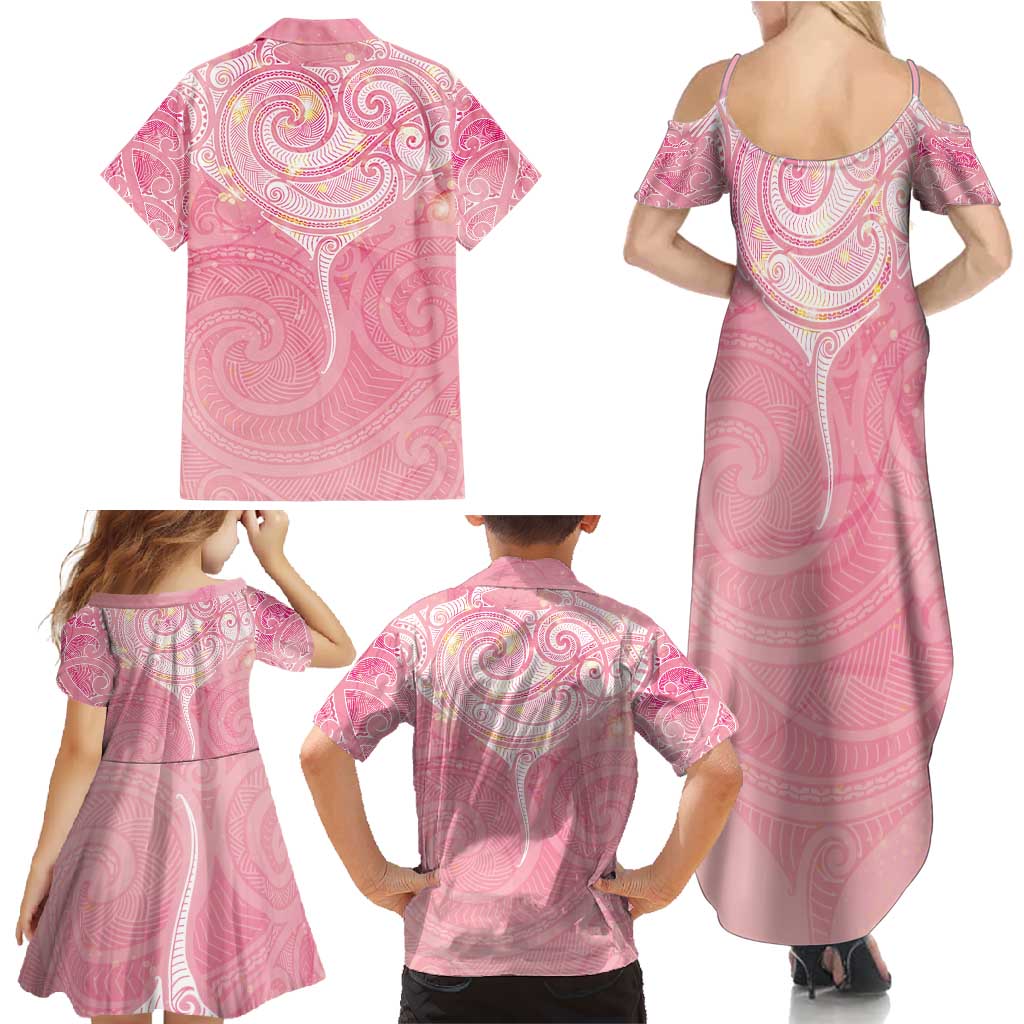 Breast Cancer Awareness Maori Aotearoa Family Matching Summer Maxi Dress and Hawaiian Shirt Manta Ray - Pink Glaze - Aussie Hoodie