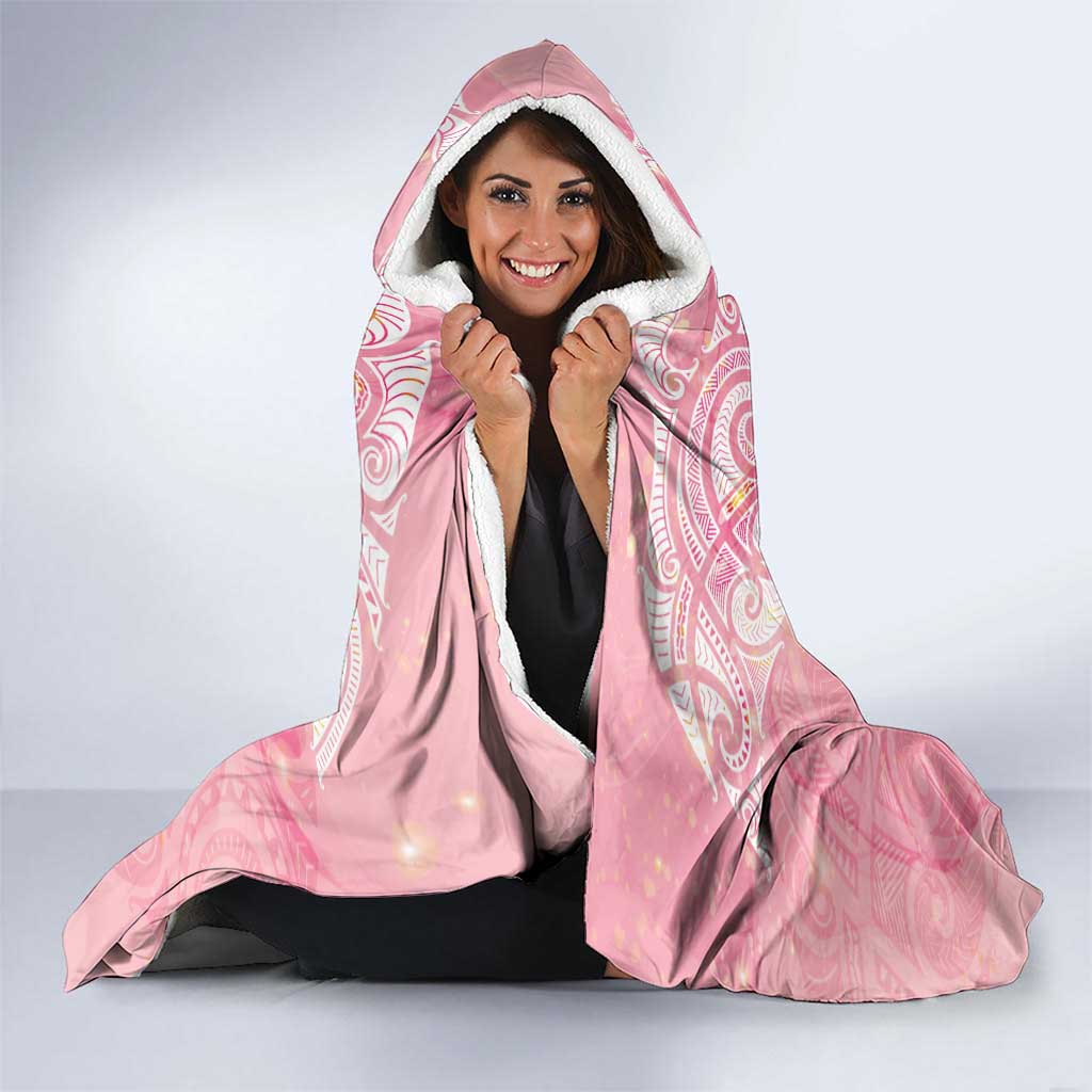 Breast Cancer Awareness Maori Aotearoa Hooded Blanket Manta Ray - Pink Glaze - Aussie Hoodie