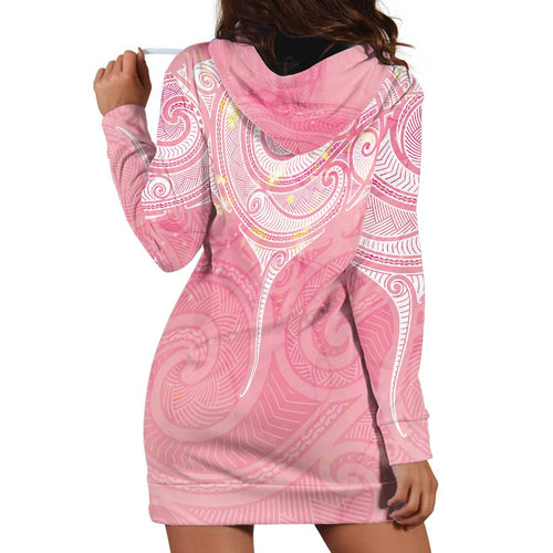 Breast Cancer Awareness Maori Aotearoa Hoodie Dress Manta Ray - Pink Glaze - Aussie Hoodie
