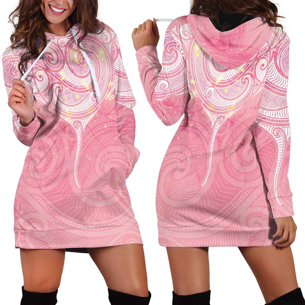 Breast Cancer Awareness Maori Aotearoa Hoodie Dress Manta Ray - Pink Glaze - Aussie Hoodie