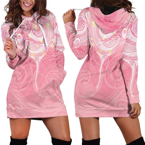 Breast Cancer Awareness Maori Aotearoa Hoodie Dress Manta Ray - Pink Glaze - Aussie Hoodie