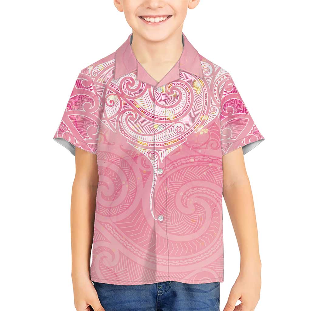Breast Cancer Awareness Maori Aotearoa Kid Hawaiian Shirt Manta Ray - Pink Glaze - Aussie Hoodie