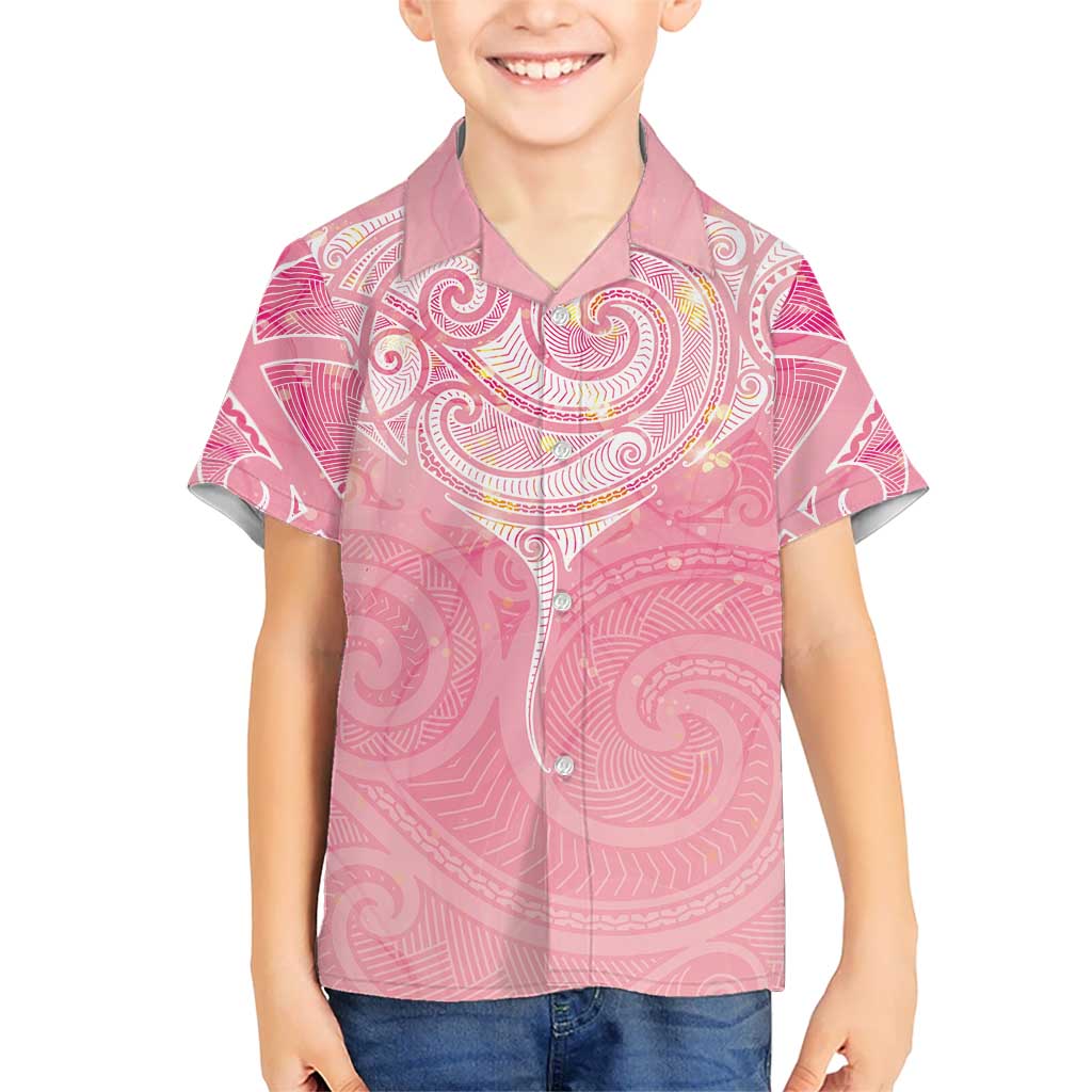 Breast Cancer Awareness Maori Aotearoa Kid Hawaiian Shirt Manta Ray - Pink Glaze - Aussie Hoodie