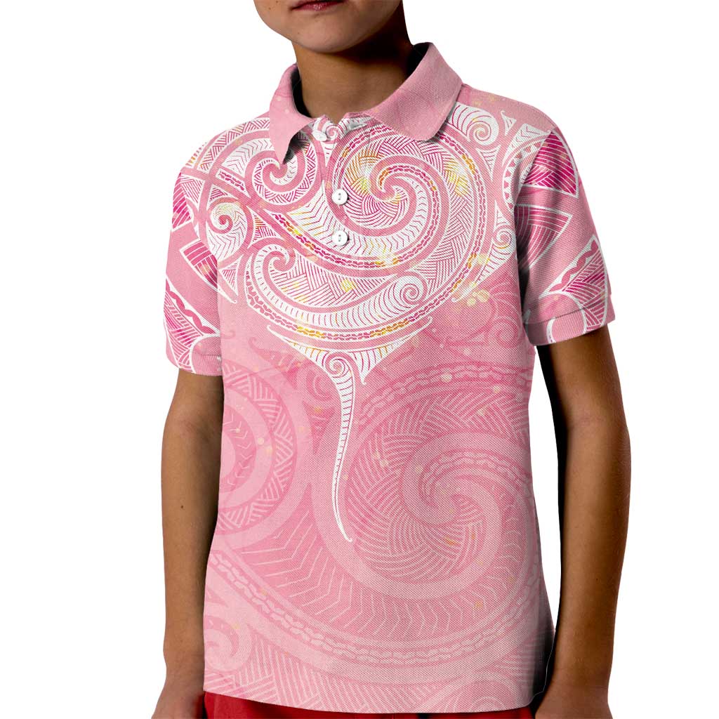 Breast Cancer Awareness Maori Aotearoa Kid Polo Shirt Manta Ray - Pink Glaze - Aussie Hoodie
