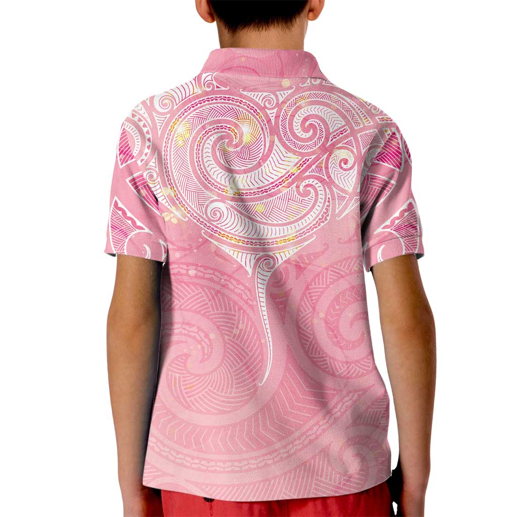 Breast Cancer Awareness Maori Aotearoa Kid Polo Shirt Manta Ray - Pink Glaze - Aussie Hoodie