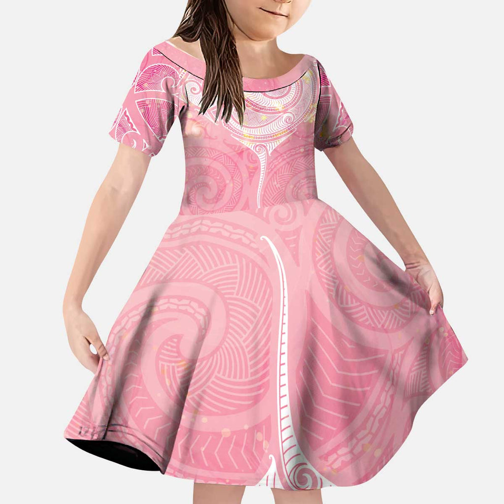 Breast Cancer Awareness Maori Aotearoa Kid Short Sleeve Dress Manta Ray - Pink Glaze - Aussie Hoodie