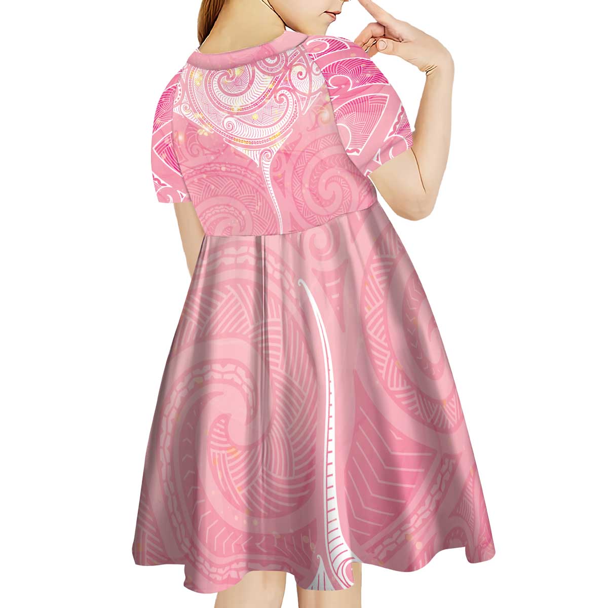 Breast Cancer Awareness Maori Aotearoa Kid Short Sleeve Dress Manta Ray - Pink Glaze - Aussie Hoodie