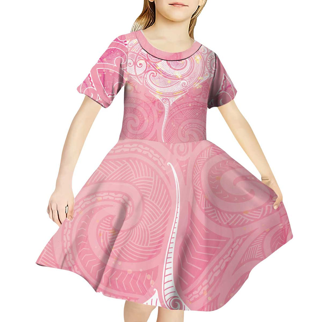 Breast Cancer Awareness Maori Aotearoa Kid Short Sleeve Dress Manta Ray - Pink Glaze - Aussie Hoodie