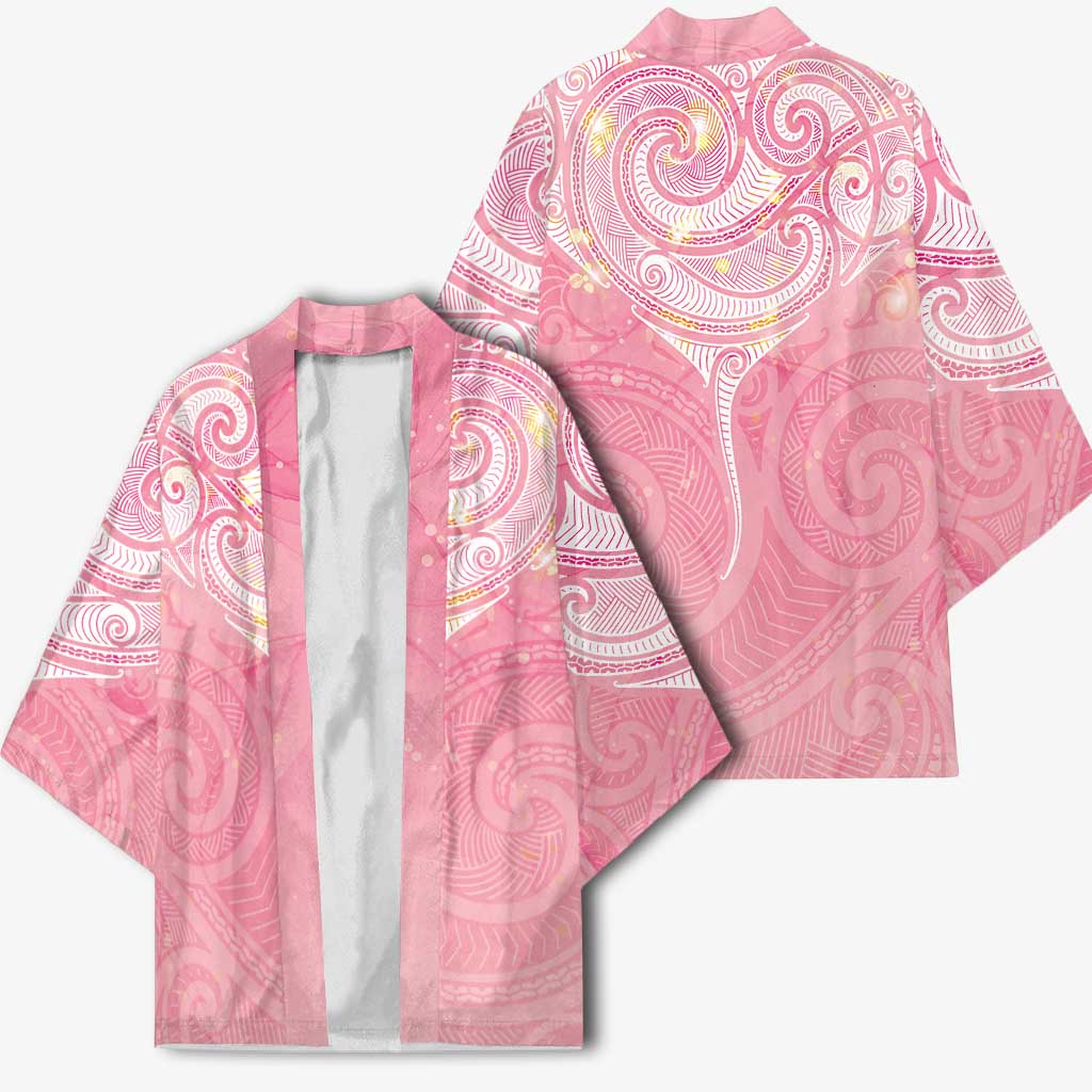 Breast Cancer Awareness Maori Aotearoa Kimono Manta Ray - Pink Glaze - Aussie Hoodie