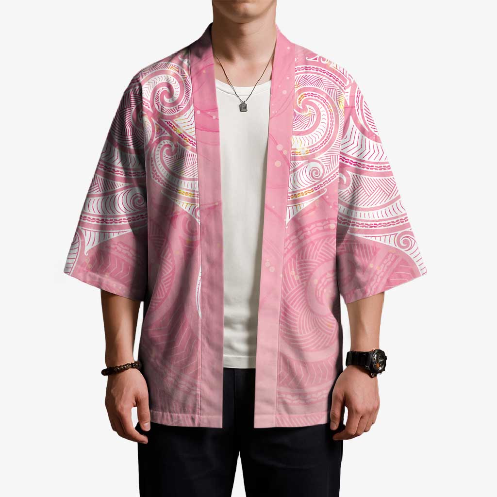 Breast Cancer Awareness Maori Aotearoa Kimono Manta Ray - Pink Glaze - Aussie Hoodie