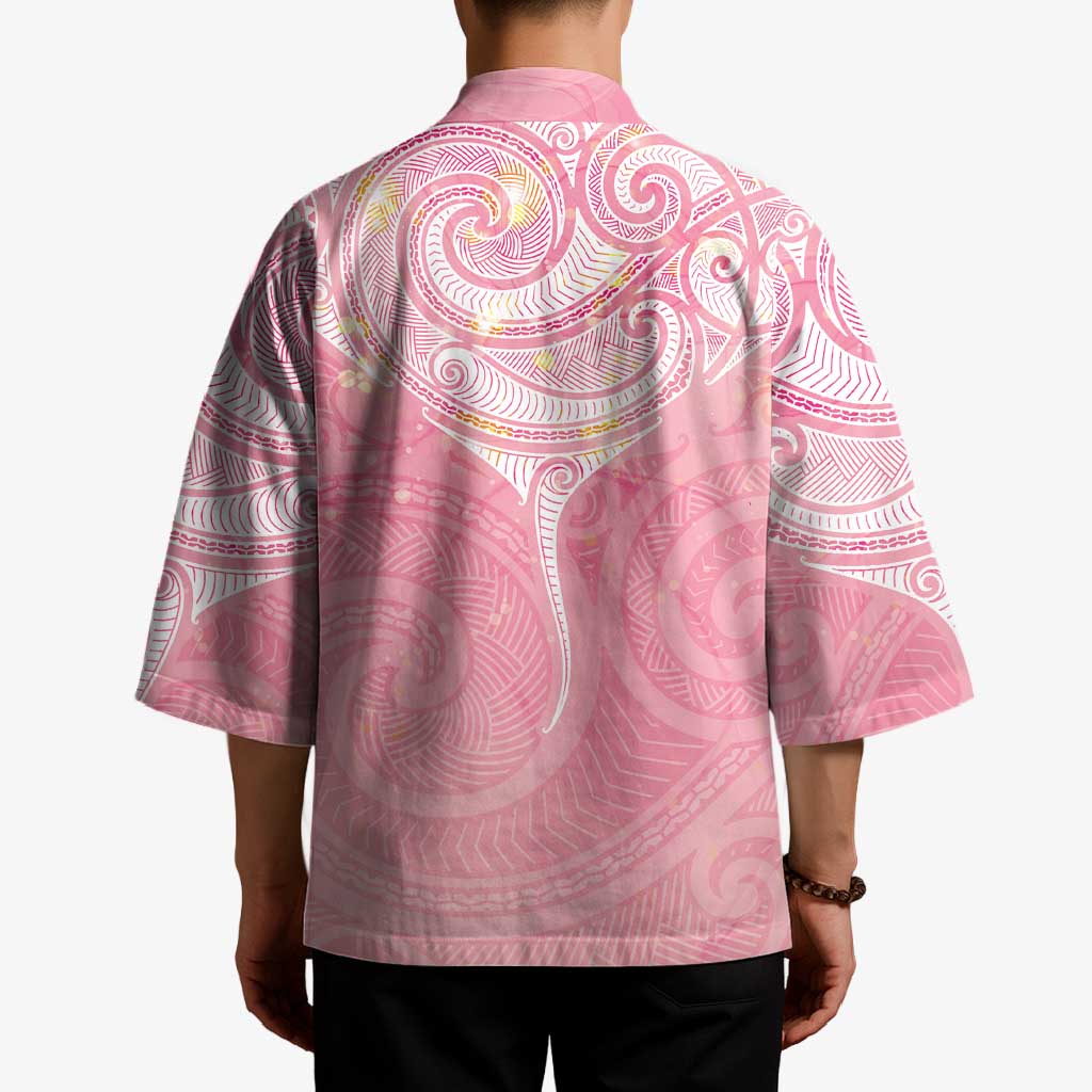 Breast Cancer Awareness Maori Aotearoa Kimono Manta Ray - Pink Glaze - Aussie Hoodie