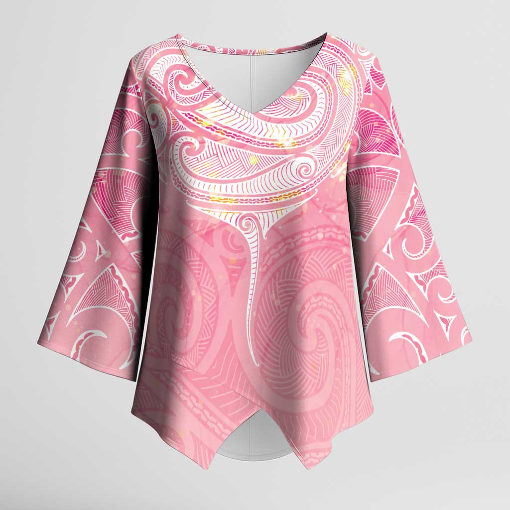 Breast Cancer Awareness Maori Aotearoa Kimono Sleeve Blouse Manta Ray - Pink Glaze - Aussie Hoodie