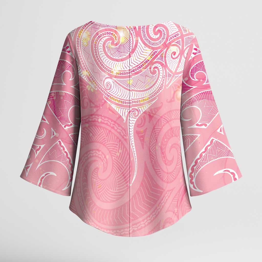Breast Cancer Awareness Maori Aotearoa Kimono Sleeve Blouse Manta Ray - Pink Glaze - Aussie Hoodie