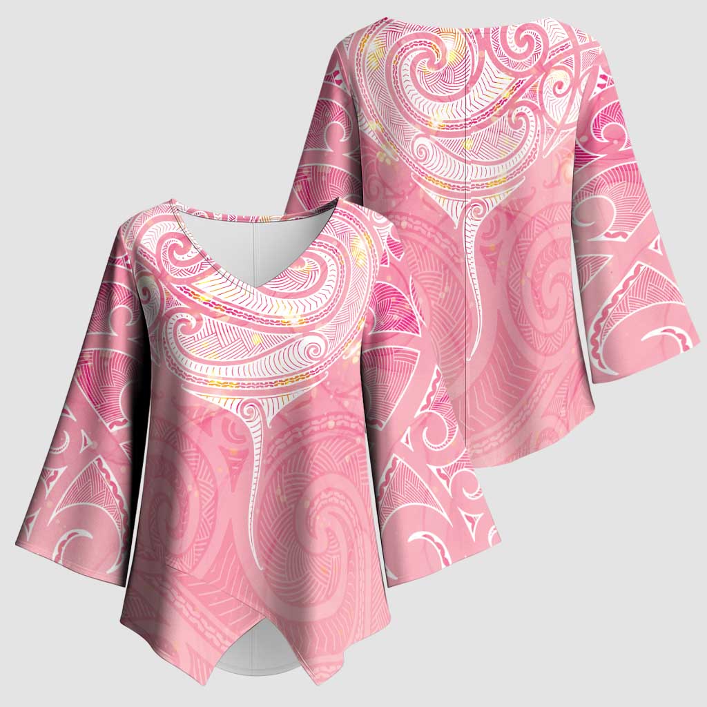 Breast Cancer Awareness Maori Aotearoa Kimono Sleeve Blouse Manta Ray - Pink Glaze - Aussie Hoodie