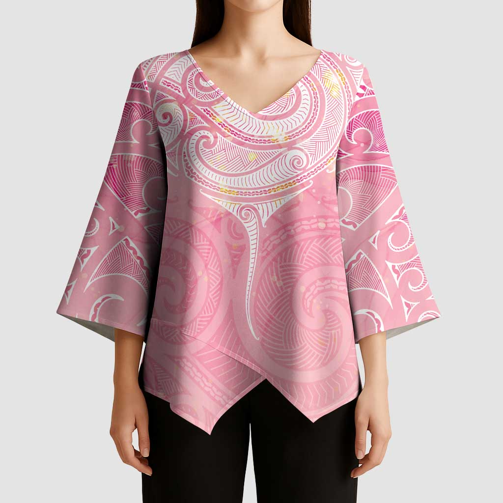Breast Cancer Awareness Maori Aotearoa Kimono Sleeve Blouse Manta Ray - Pink Glaze - Aussie Hoodie