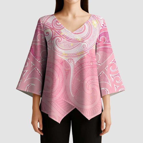 Breast Cancer Awareness Maori Aotearoa Kimono Sleeve Blouse Manta Ray - Pink Glaze - Aussie Hoodie