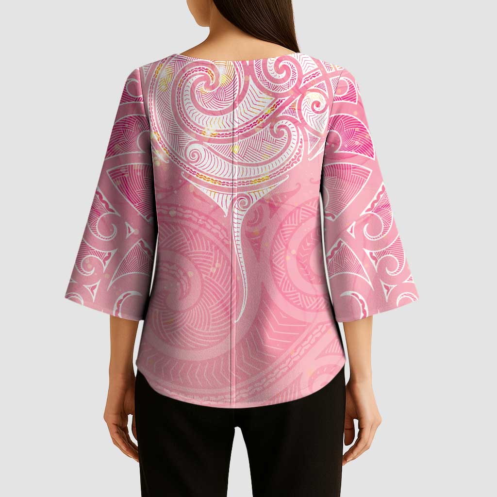 Breast Cancer Awareness Maori Aotearoa Kimono Sleeve Blouse Manta Ray - Pink Glaze - Aussie Hoodie