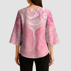 Breast Cancer Awareness Maori Aotearoa Kimono Sleeve Blouse Manta Ray - Pink Glaze - Aussie Hoodie