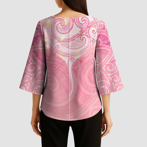 Breast Cancer Awareness Maori Aotearoa Kimono Sleeve Blouse Manta Ray - Pink Glaze - Aussie Hoodie