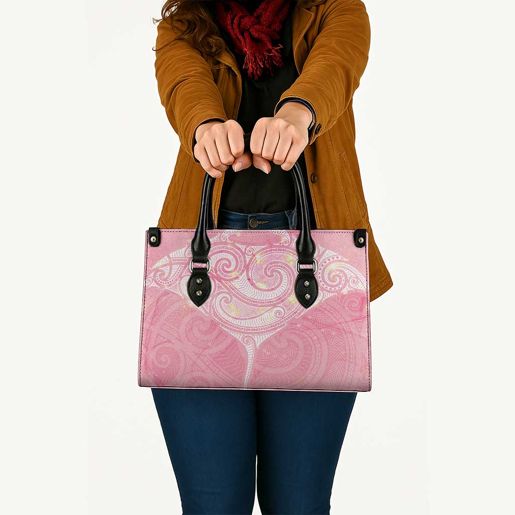 Breast Cancer Awareness Maori Aotearoa Leather Bag Manta Ray - Pink Glaze - Aussie Hoodie