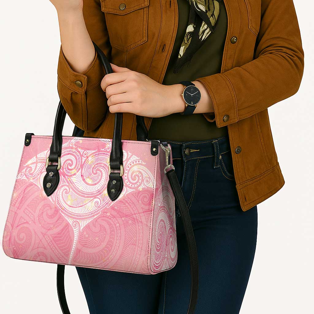 Breast Cancer Awareness Maori Aotearoa Leather Bag Manta Ray - Pink Glaze - Aussie Hoodie