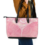 Breast Cancer Awareness Maori Aotearoa Leather Tote Bag Manta Ray - Pink Glaze - Aussie Hoodie