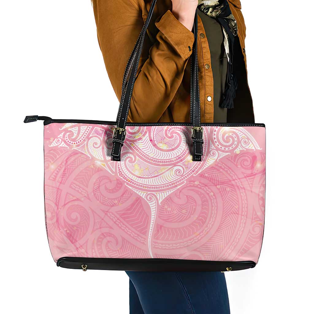 Breast Cancer Awareness Maori Aotearoa Leather Tote Bag Manta Ray - Pink Glaze - Aussie Hoodie