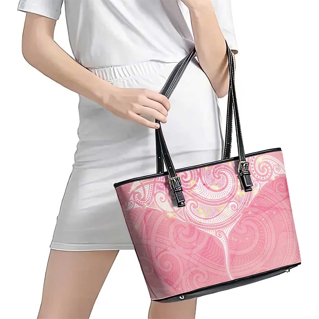 Breast Cancer Awareness Maori Aotearoa Leather Tote Bag Manta Ray - Pink Glaze - Aussie Hoodie