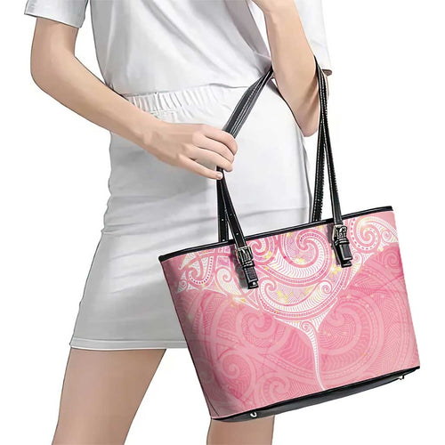 Breast Cancer Awareness Maori Aotearoa Leather Tote Bag Manta Ray - Pink Glaze - Aussie Hoodie